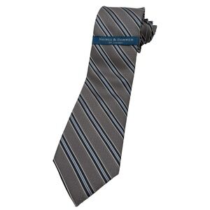 NEW Haines & Bonner Men's Tie London 100% Silk Gray Blue White Strips NWT